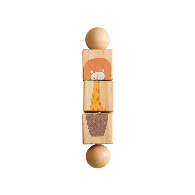 1PC Baby Wooden Montessori Toy – Cartoon Animal Crocodile & Bear Rotate Block Rattle, Food-Grade Wooden Teether Puzzle Game