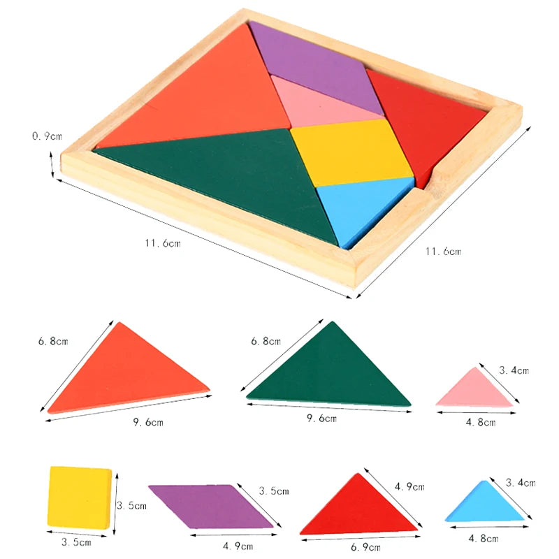 Wooden Blocks Puzzle, Brain Teasers Toy, Tangram Jigsaw, Colorful 3D Russian Blocks, Montessori Educational Toy