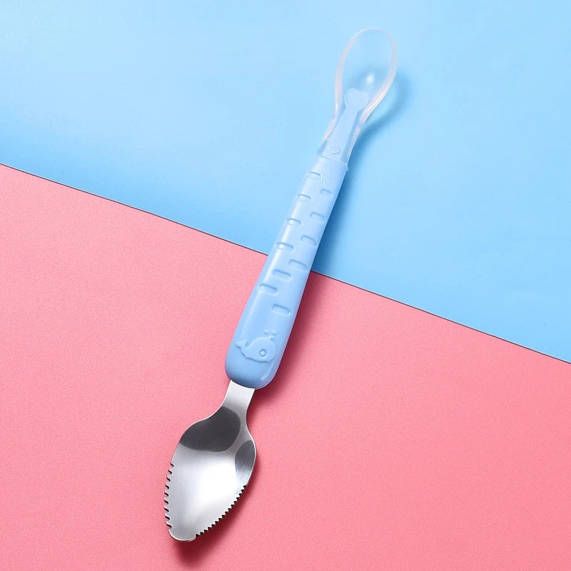 Baby Food Feeding Spoon Set – Stainless Steel Scraping & Soft Silicone Spoon for Infants and Toddlers – Includes Storage Box – BPA Free Baby Utensils for Puree, Soft Foods & Weaning
