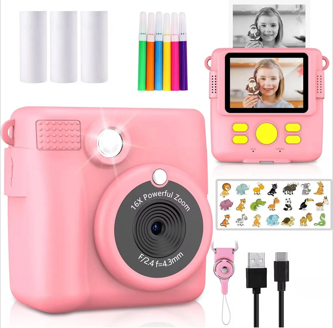 Portable Instant Print Kids Camera with 1080P HD Video, 3 Photo Paper Rolls, and 32GB Memory Card