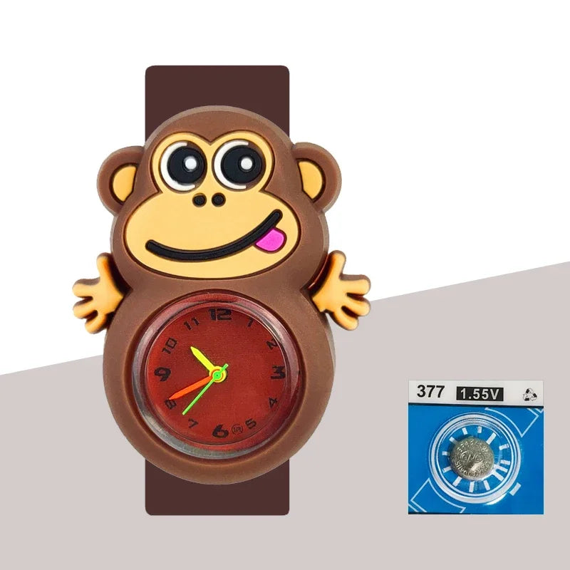 Children’s Cartoon Watch for Ages 2-14 Boys and Girls Soft Silicone Slap Bracelet Student Wristwatch