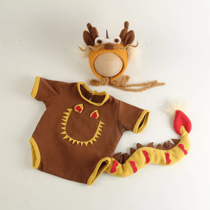 Baby Photography Clothes Set Soft Fabric Sewing Dragon Outfit Baby Boy Romper and Hat Newborn Photography Props