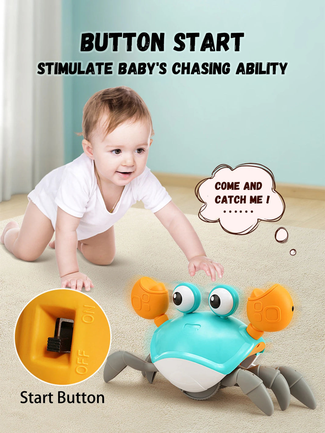 Charging Escape Crab Toy, Auto-Sensing Electronic Pet for Kids, Crawling & Obstacle Avoidance with Music