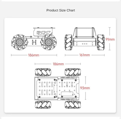 4WD Mecanum Wheel Robot Car Chassis Kit, TT Motor Aluminum Alloy Frame, Smart RC Car Kit for ROS, Programmable DIY Robot Kit
