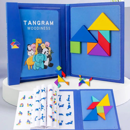 Wooden Magnetic Tangram Puzzle Book – Portable Montessori Educational Toy for Kids
