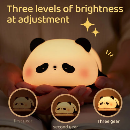 Panda LED Night Light Cute Silicone USB Rechargeable Touch Lamp Bedroom Timing Decoration Kids Gift