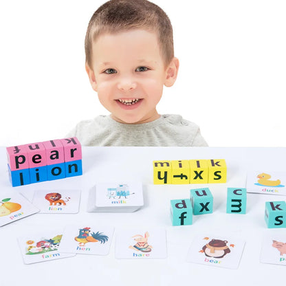 Wooden Word Spelling Game – Alphabet Learning Toy for Preschool Kids with 40 Cards and Letter Building Blocks