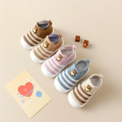 Baby Toddler Shoes Soft Sole Children's Shoes Breathable Cartoon Non-Slip Anti-Fall Striped Cute New Baby Shoes