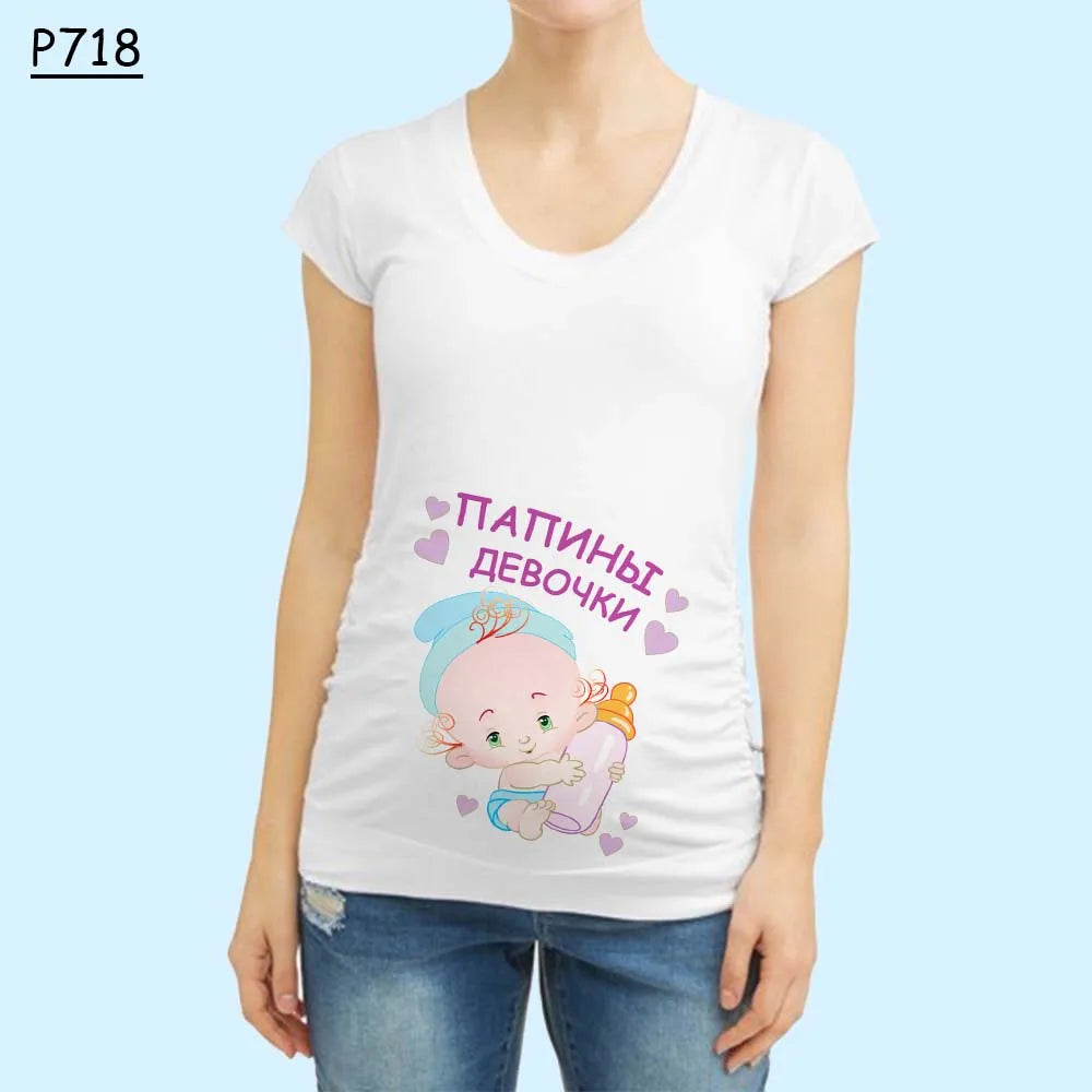 Cute Pregnant Women Maternity Clothes Baby Print Funny T-shirt - Summer Maternity Top, Pregnancy Announcement New Baby Tee