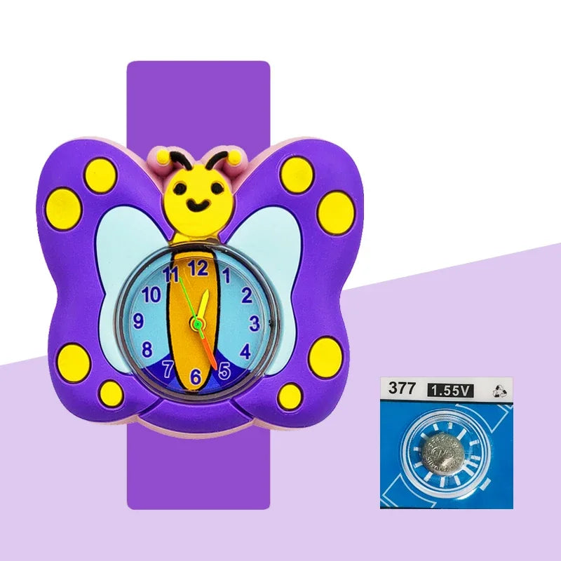 Children’s Cartoon Watch for Ages 2-14 Boys and Girls Soft Silicone Slap Bracelet Student Wristwatch