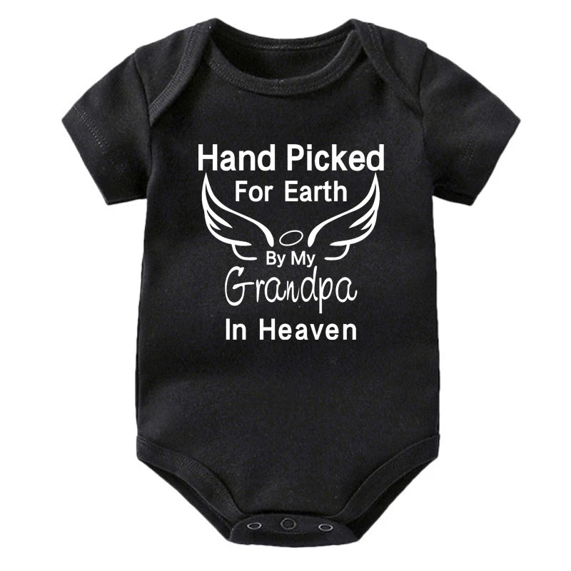Hand Picked for Earth By My Grandpa/Grandma in Heaven Baby Bodysuit – Summer Short Sleeve Romper, Infant Jumpsuit, Baby Clothes