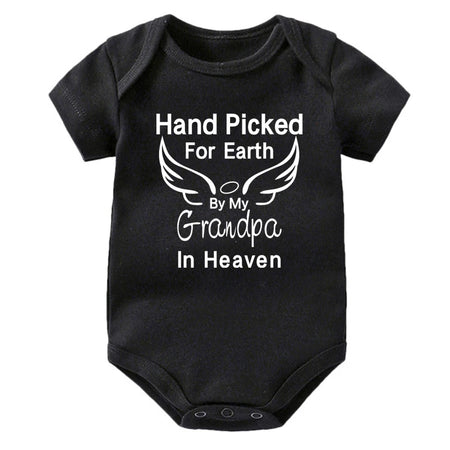 Hand Picked for Earth By My Grandpa/Grandma in Heaven Baby Bodysuit – Summer Short Sleeve Romper, Infant Jumpsuit, Baby Clothes