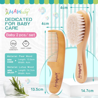 Baby Hair Brush and Comb Set for Newborn - Massage Bath & Shower - Custom Logo Mini Baby Wooden Hair Brush for Kids
