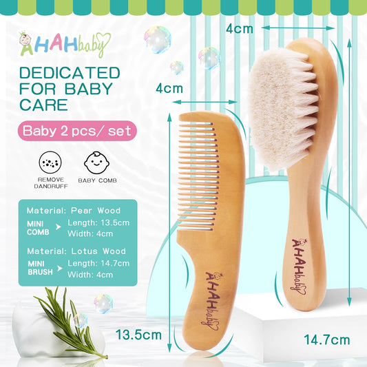 Baby Hair Brush and Comb Set for Newborn - Massage Bath & Shower - Custom Logo Mini Baby Wooden Hair Brush for Kids