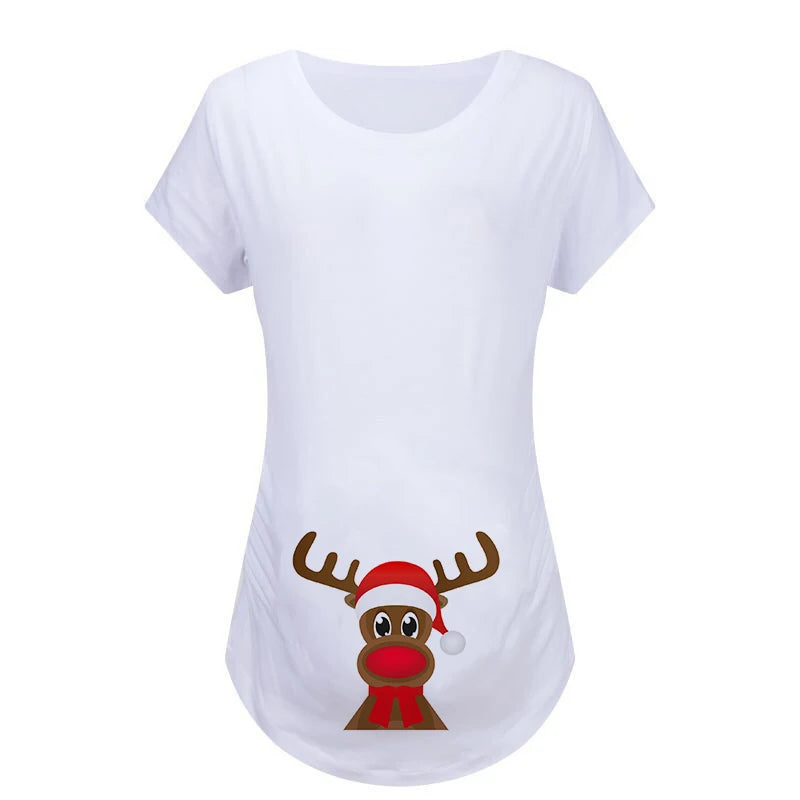 Christmas Women's Maternity T-shirt Santa Baby Printed Pregnant Women T-shirt Pregnancy Casual Short Sleeve White Clothes
