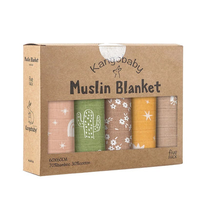 5-Piece Set – Multi-Functional Bamboo Cotton Muslin Bibs & Burp Cloths – Soft & Breathable Washcloths for Newborns - Kidzy Market