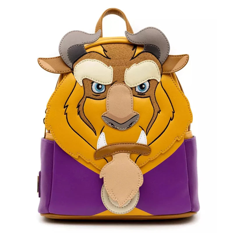 PU Leather Stitch Scrump Plush Mini Backpack – Beauty and the Beast Cogsworth Double Shoulder Bag