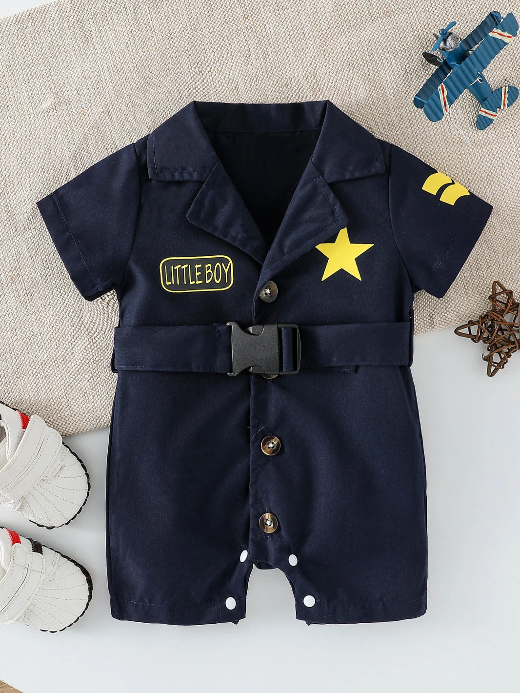 New Style Cute Baby Boys Summer Short Sleeve Lapel Jumpsuit with Letter Print – Casual Newborn Outfit