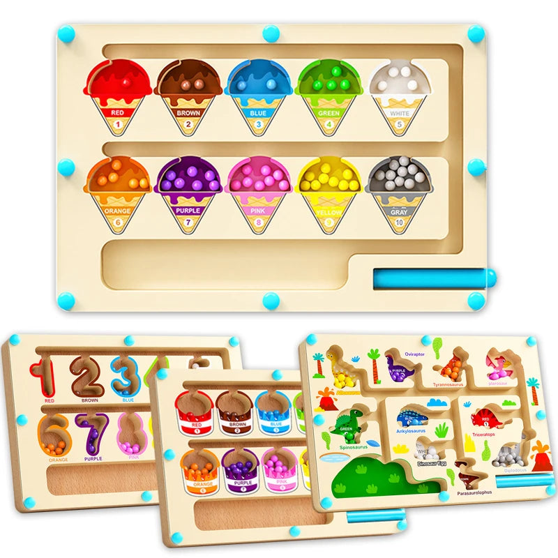 Montessori Magnetic Maze Color Sorting Game – Kids Fine Motor Training Toy with Pen-Controlled Moving Beads, Sensory and Educational Play