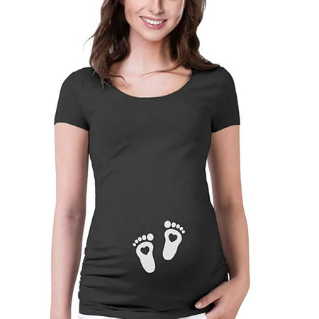 Apparel Shirt Heart Women Graphic Maternity Tops Print Short Baby T-shirt Cartoon Feet Sleeve Maternity Tops and Blouses Lace