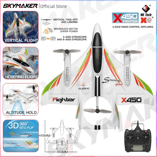 WLtoys XKS X450 2.4G RC Airplane 3D 6G 6CH Fixed Wing LED Vertical Takeoff RTF