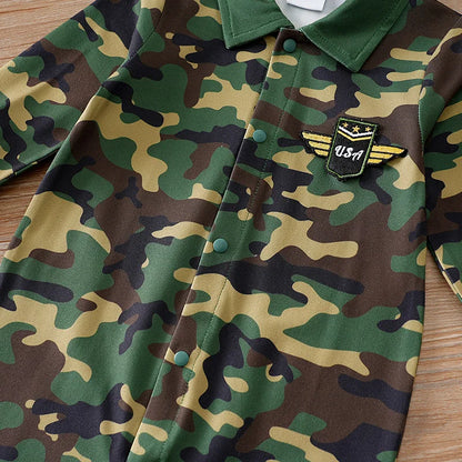 Newborn Baby Boy Jumpsuit – Long Sleeve Camouflage Footed Romper (0-12 Months, Boston Design)