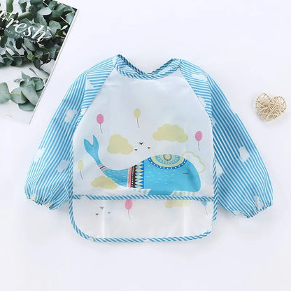Waterproof Baby Eating Smock – Long-Sleeve Bib & Art Apron with Cute Animal Design - Kidzy Market