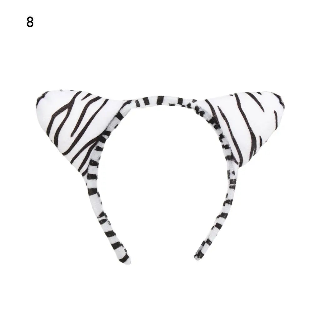 Plush Animal Ears Headband – Cartoon Dog Zebra Tiger Hairband, One Size for Kids & Adults, Cosplay Party Accessory