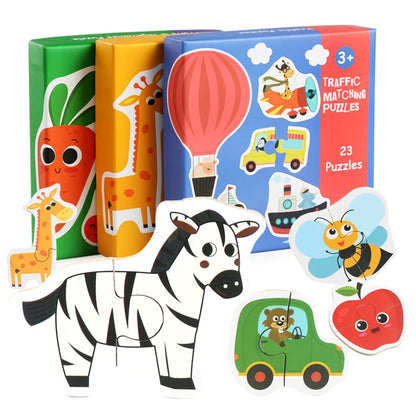 Children's Gifts, Kids Wooden Jigsaw Matching Puzzle, Baby Early Learning, Animal, Fruit & Traffic Educational Toy