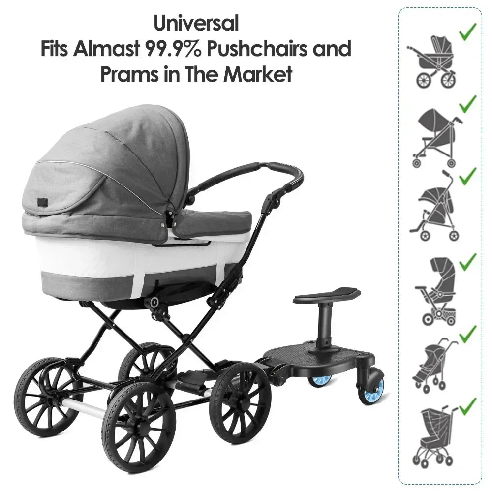 Universal Stroller Step Board Adapter with Seat for Second Child Jogger Twins Scooter Baby Pram Hitchhiker Bumper