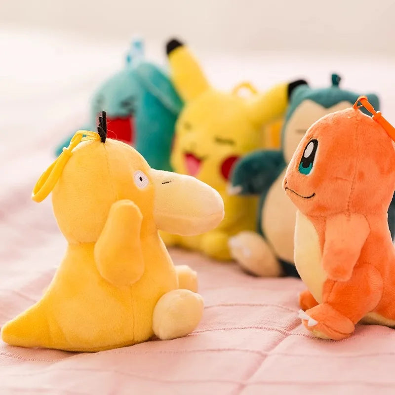 Anime Pokemon Pikachu Mew Snorlax Eevee Bulbasaur Psyduck Plush Backpack Pendant Keychain Gift