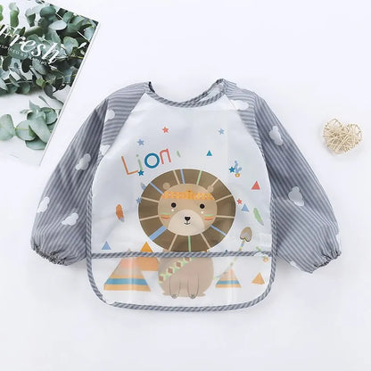 Waterproof Baby Eating Smock – Long-Sleeve Bib & Art Apron with Cute Animal Design - Kidzy Market
