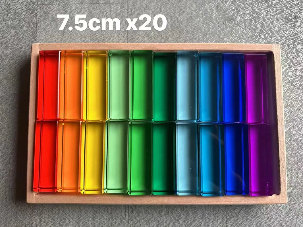 Wooden Montessori See-Through Blocks – Mixed Acrylic Gems Toy for Kids, Open Play Educational Toy