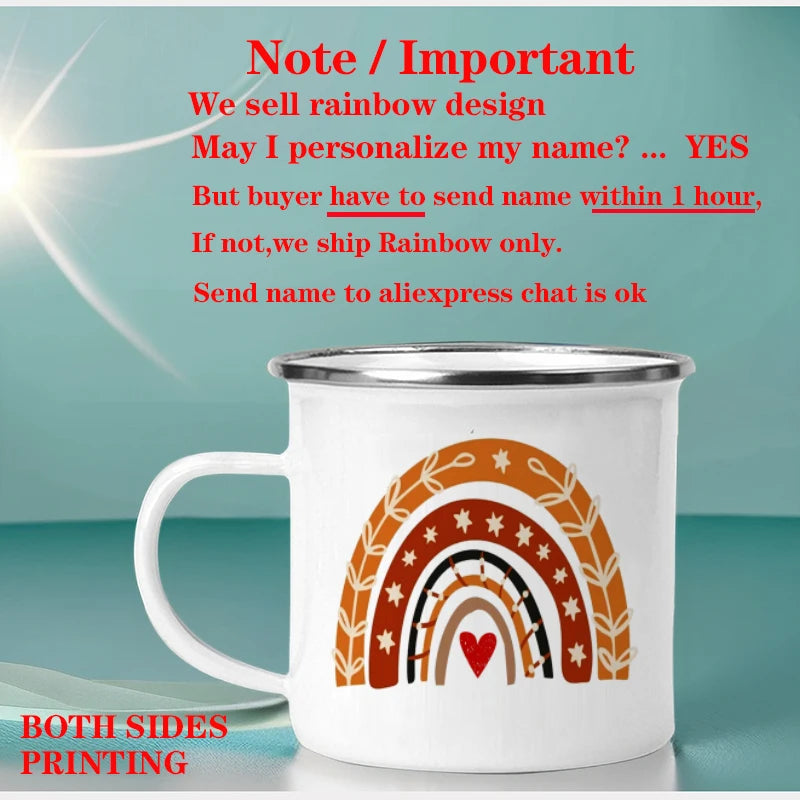 Personalized Rainbow Enamel Mug – Custom Name Coffee, Tea & Milk Cup, 3.14 in x 3.35 in (8 x 8.5 cm) – Kids Gift