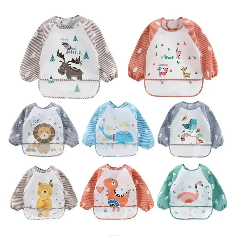 Baby Boys & Girls Burp Cloth Bandana Bibs – Long Sleeve Scarf, Waterproof Toddler Art Smock, Feeding Bib Apron with Pocket for 1-3 Year Olds - Kidzy Market
