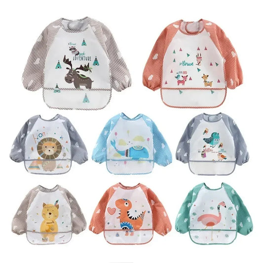 Baby Boys & Girls Burp Cloth Bandana Bibs – Long Sleeve Scarf, Waterproof Toddler Art Smock, Feeding Bib Apron with Pocket for 1-3 Year Olds - Kidzy Market