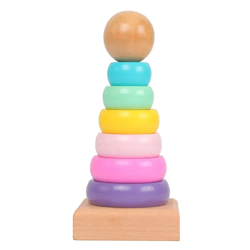 Kids Rainbow Stacking Ring Tower Wood and Plastic Toy