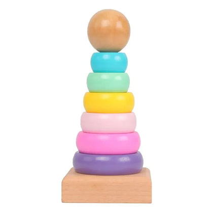 Kids Rainbow Stacking Ring Tower Wood and Plastic Toy