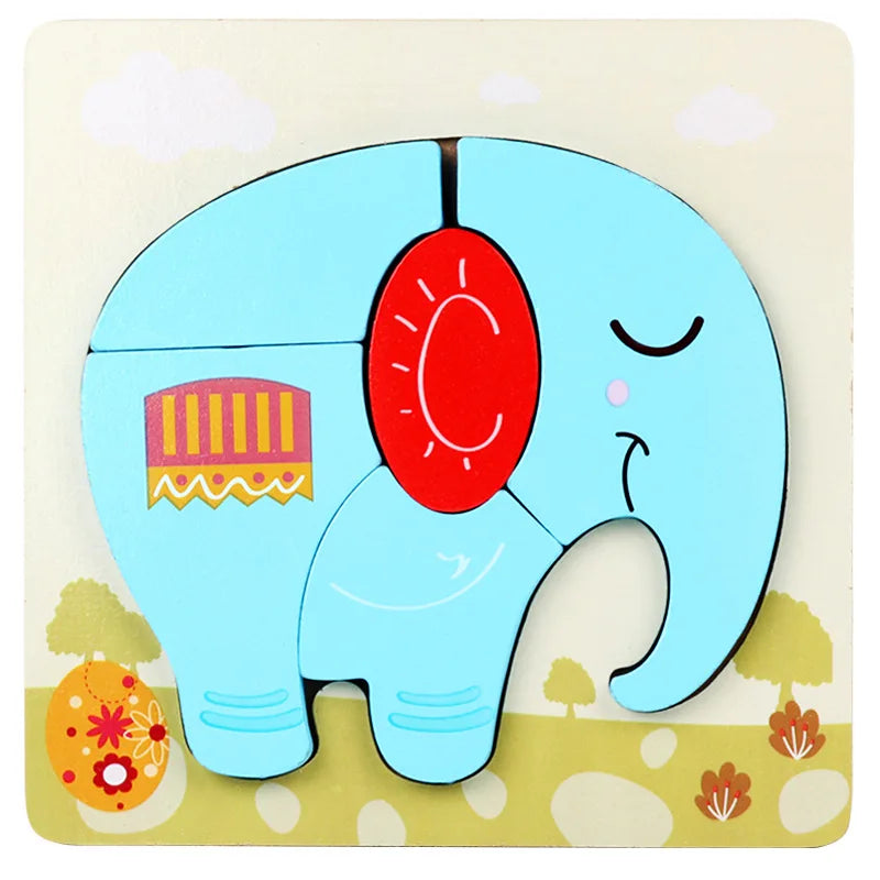 3D Puzzle Cartoon Animals – Montessori Wooden Block Toy, Educational Learning Game for Babies, Colorful Cognitive Intelligence Gift