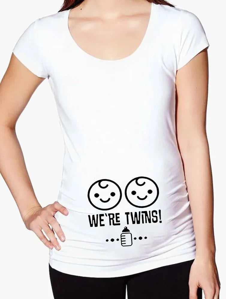 Funny White Black Maternity T-Shirt | Cute Comfortable Pregnancy Tee | Twins Pregnancy T-Shirt | Summer Short Sleeve Tops