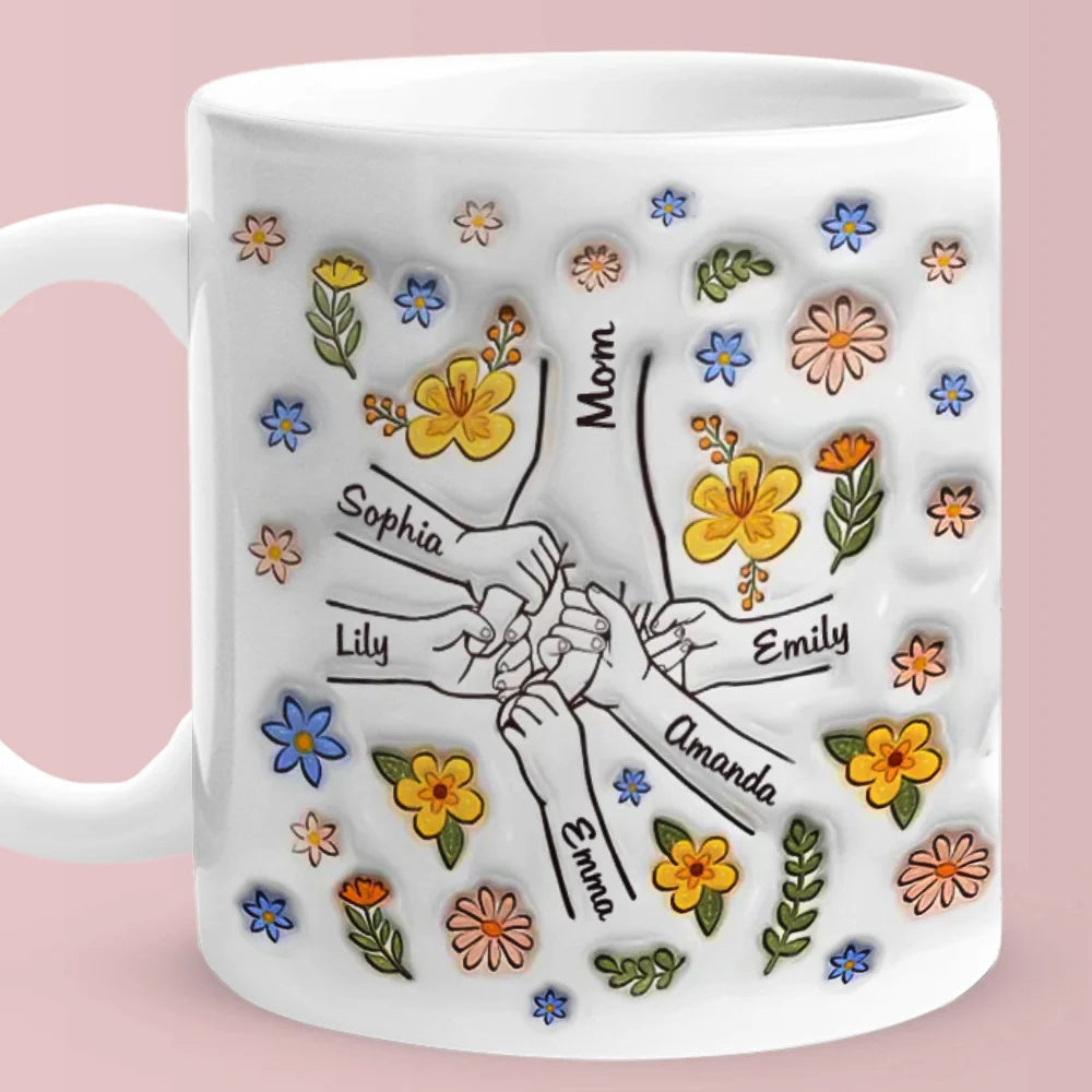 Personalized Custom Name 11 oz Ceramic 3D Pottery Inflated-Effect Coffee Mug – Gift for Mom