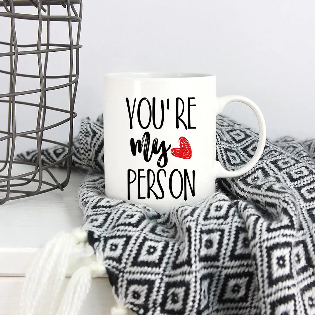 You're My Person Coffee Mug - 11 oz (320 ml) Ceramic Mug with Red Heart, Funny Inspirational Gift for Wife, Husband, Boyfriend, Girlfriend