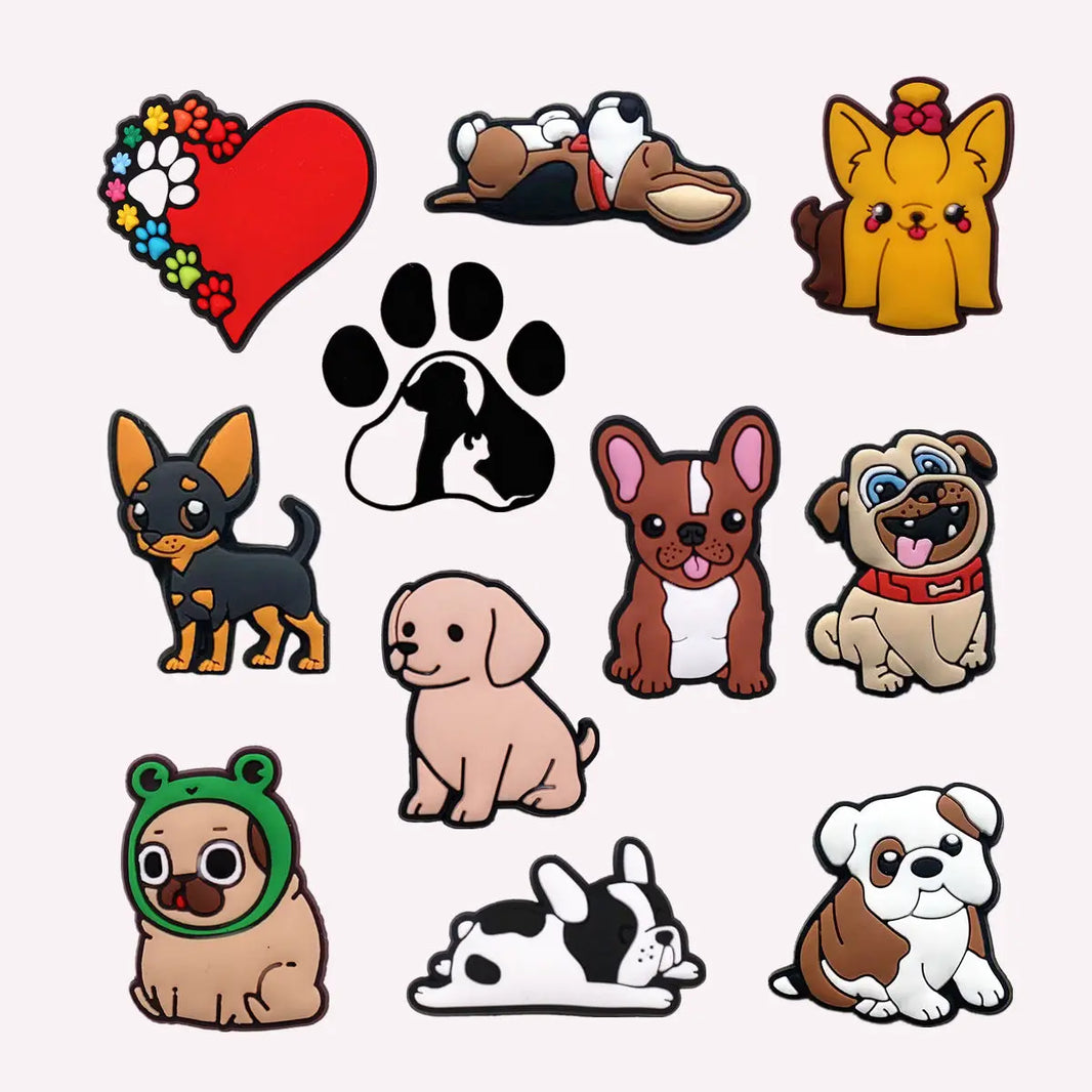 1-Pc Dog Shoe Charm PVC – Bulldog, Labrador, Beagle, Pug Shoe Buckle Accessory for Crocs, Bags & Wristbands