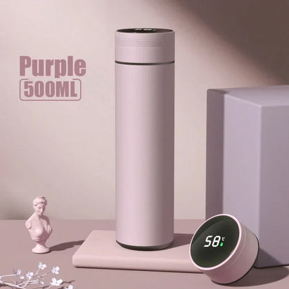 500ml (16.9 fl oz) Temperature Display Stainless Steel Vacuum Insulated Divided Thermos Bottle — Leakproof Travel Flask, Father's Day Gift