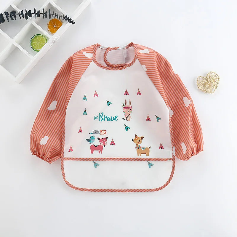 Waterproof Long-Sleeve Baby Bib – Cute Cartoon Apron with Pocket for Self-Feeding (0-3Y) - Kidzy Market