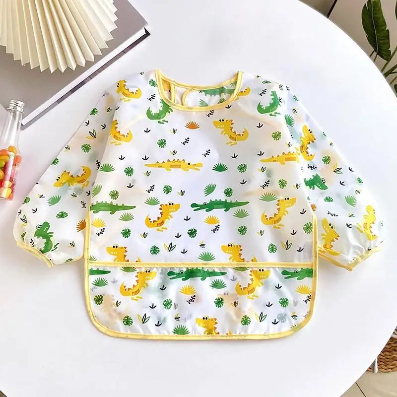 Waterproof Long-Sleeve Baby Bib – Colorful Cartoon Apron for Self-Feeding & Drawing (0-3 Years) - Kidzy Market
