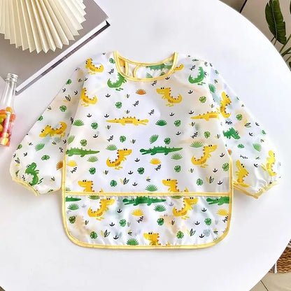Waterproof Long-Sleeve Baby Bib – Colorful Cartoon Apron for Self-Feeding & Drawing (0-3 Years) - Kidzy Market