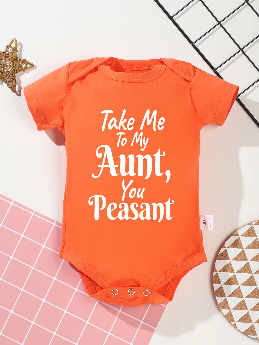 Newborn “Take Me To My Aunt You Peasant” Printing Bodysuit – Cute Infant Jumpsuit with Short Sleeves – Fashion Toddler Rompers for Baby Boy & Girl