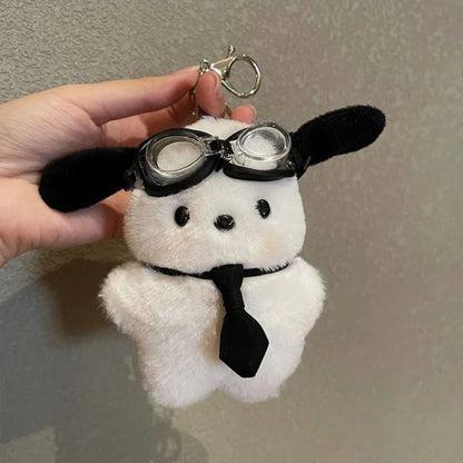 Kawaii Sanrio Pilot Dog Plush Keychain, Cute Pochacco Bow Bag and Car Mirror Pendant