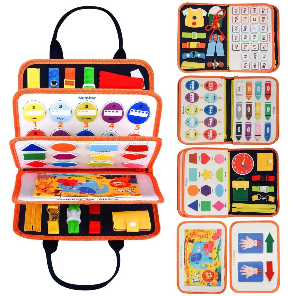 Number Creative Felt Busy Board – Cute Cartoon DIY 3D Quiet Activity Cloth Book with Handle, Portable Fine Motor Skills Toy for Babies